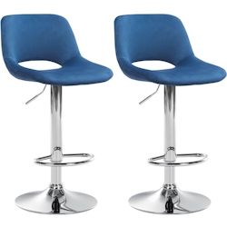 CLP 2er Set Barhocker Camden Samt blau/Metall in Chromoptik
