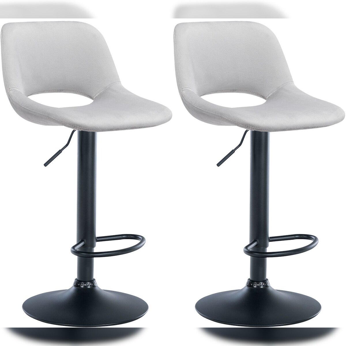 CLP 2er Set Barhocker Camden Samt hellgrau/Metall matt schwarz