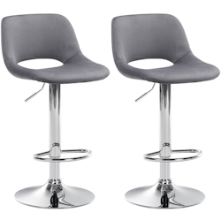 CLP 2er Set Barhocker Camden Samt dunkelgrau/Metall in Chromoptik