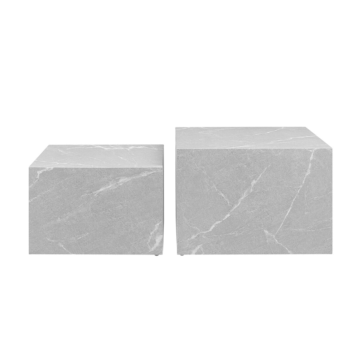 SalesFever Couchtisch 2er Set | quadratisch | MDF mit Melaminfolie in Marmoroptik | B 58/50 x T 58/50 x H 40/33 cm | grau Image
