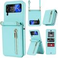 Custodia per telefono per Samsung Galaxy Z Flip 6 Z Flip 5 Z Flip 4 Z Flip 3 con borsa per mano portafoglio con cerniera e tracolla removibile con supporto per schede in pelle PU solida