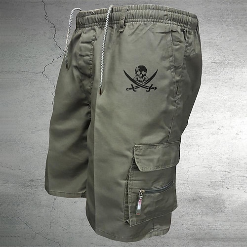 Herren Taktische Shorts Cargo Shorts Kurze Hosen Shorts Kurze Hosen Kordelzug Elastische Taille Multi Pocket Totenkopf Motiv tragbar Kurz Outdoor Täglich Campen und Wandern Modisch Klassisch Schwarz Image