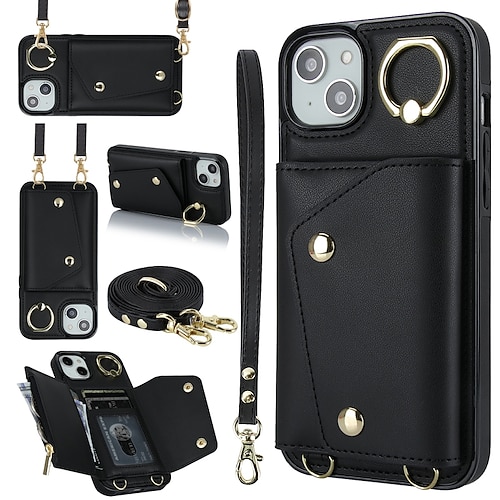 Handy Hülle Handyhüllen Für iPhone 17 Pro Max 17 Air 16 15 14 Pro Max Plus 13 12 11 Pro Max Mini Brieftaschenhülle Reisverschluss mit Trageriemen Mit Handgelenkschlaufe Retro TPU PU-Leder Image