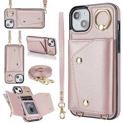 Handy Hülle Handyhüllen Für iPhone 17 Pro Max 17 Air 16 15 14 Pro Max Plus 13 12 11 Pro Max Mini Brieftaschenhülle Reisverschluss mit Trageriemen Mit Handgelenkschlaufe Retro TPU PU-Leder Image