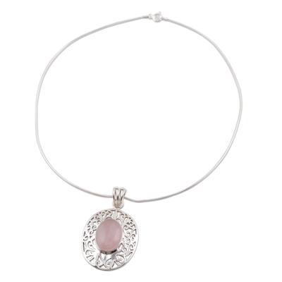 Rose quartz pendant necklace, 'Rose Nest'