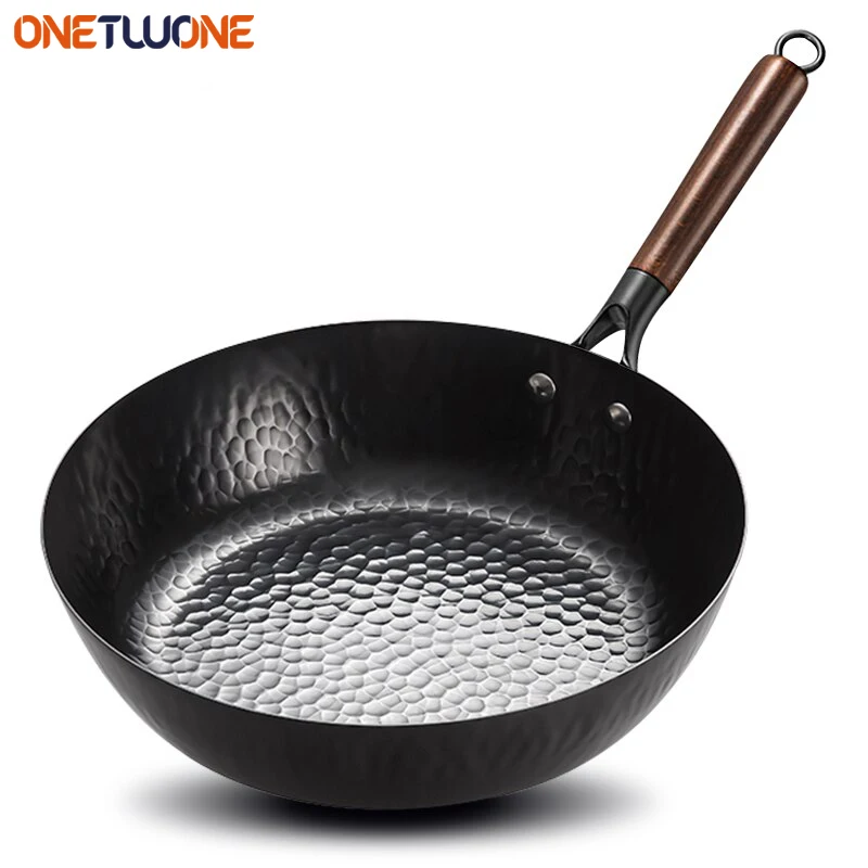 Wok en fonte Non revêtu de 28cm, poêle antiadhésive sans fumée, casseroles de cuisine, ustensiles de cuisine, poêle de Chef, outils de cuisine