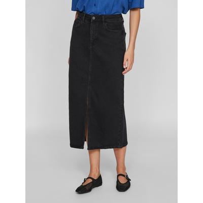 Jeansrock VILA "VIJAF HW MIDI DENIM SKIRT-NOOS", Damen, Gr. 40, schwarz (schwarz denim detail:wash vila, 221), Denim/Jeans, Obermaterial: 99% Baumwolle, 1% Elasthan, modisch, wadenlang, Röcke Image
