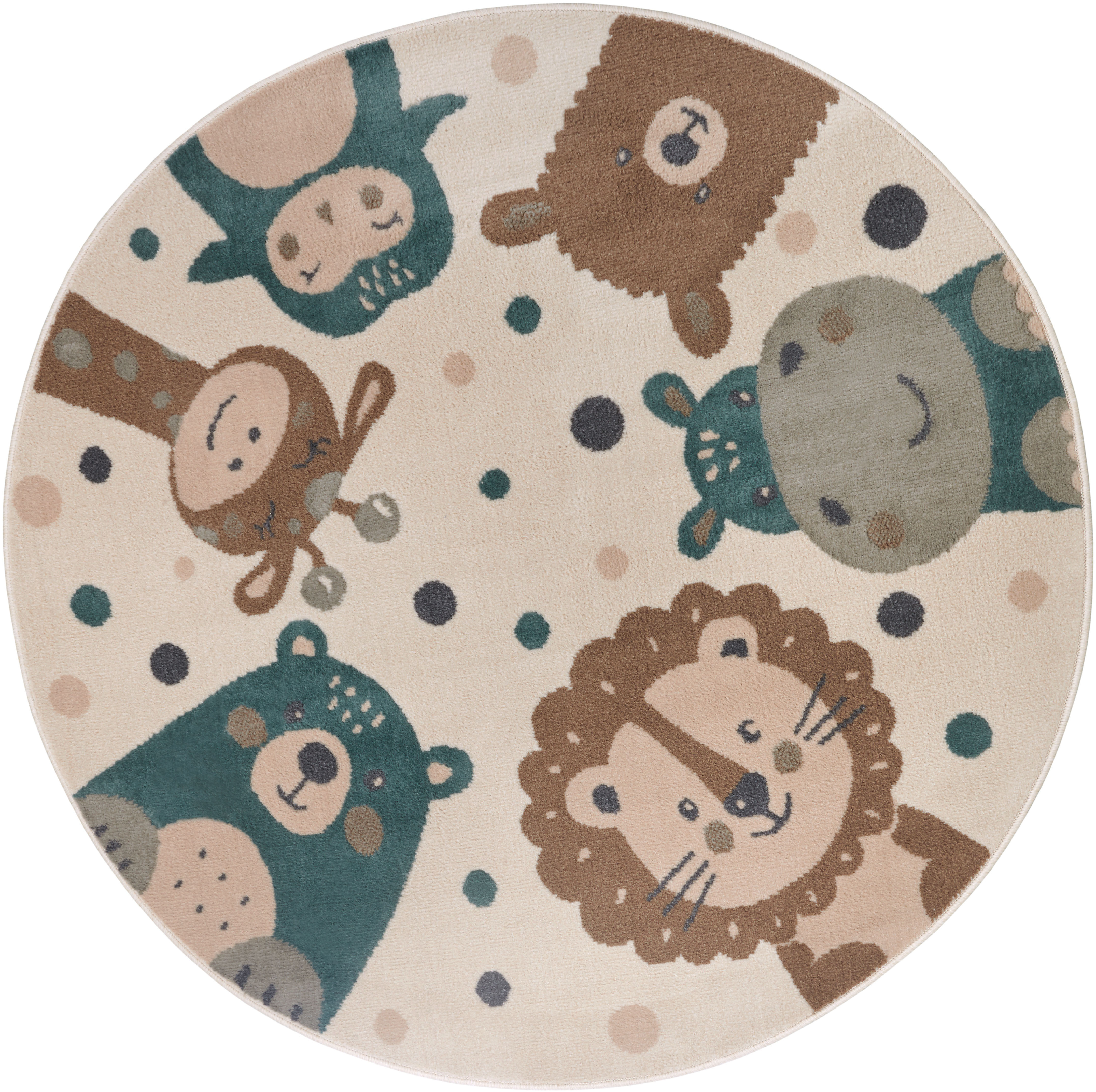Kinderteppich HANSE HOME "Adventures Animal Party", bunt (creme,braun,blau), H:8mm Ø:140cm, Polypropylen, Teppiche, Kinderteppich, Spielteppich, fest, Kinderzimmer, Kurzflor, Spielunterlage