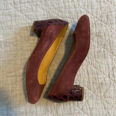 J. Crew Shoes | J. Crew Womens Classic Pump Shoes Red Black Crocodile Embossed Block | Color: Red | Size: 7.5