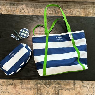 Kate Spade Bags | Clinique X Kate Spade Bag, Makeup Bag, Mirror, Lipstick Mascara Set Brand New! | Color: Blue/Green | Size: Os