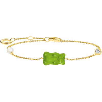 Armband THOMAS SABO "THOMAS SABO x HARIBO Schmuck: Armband mit Goldbär" Gr. 19, grün (gelbgoldfarben, grün, kristallweiß