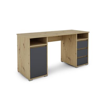 Schreibtisch mit 3 Schubladen, 1 Tür, 2 Fächern, 138x75x55 cm, natur