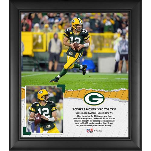 Aaron Rodgers, Green Bay Packers, gerahmt, 15 x 17 Zoll, zehnter Platz aller Zeiten in Passing Yards, Collage