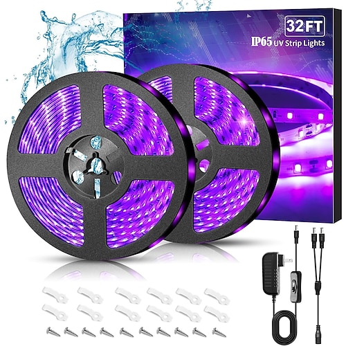 wasserdichtes schwarzes UV-Lichtband, IP65, violettes LED-Schwarzlicht-Set, 600 LED-Lichtbänder mit 12-V-Stromversorgung für den Außen- und Innenbereich, leuchtende Halloween-Neonlichter, Image