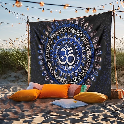 Outdoor Mandala Om Wandteppich zum Aufhängen, Wandkunst, großer Wandteppich, Wanddeko, Fotohintergrund, Decke, Vorhang, Zuhause, Schlafzimmer, Wohnzimmer, Dekoration Image