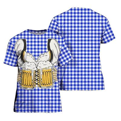 Oktoberfestbier Bayerisch T-Shirt-Ärmel Lederhosen 3D Grafik Für Paar Herren Damen Erwachsene Karneval Oktoberfestbier 3D-Druck Party Casual Image