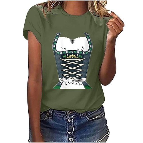 Cosplay Kostüm T-Shirt Druck Bayerisch Deutsch T-Shirt Ärmel Klassisch Streetstyle für Damen Erwachsene Heißprägen für Karneval Oktoberfestbier Party Alltagstauglich Image