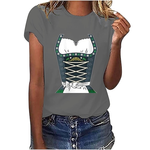 Cosplay Kostüm T-Shirt Druck Bayerisch Deutsch T-Shirt Ärmel Klassisch Streetstyle für Damen Erwachsene Heißprägen für Karneval Oktoberfestbier Party Alltagstauglich Image