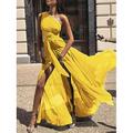 Damen Maxikleid Cocktailkleid Kleid für Hochzeitsgäste Chiffonkleid A Linie Kleid Elegant Sexy Formell Hochzeit Party Normale Passform Ärmellos V Ausschnitt Gelb Rote Purpur Grün Sommer