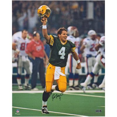 Von Brett Favre signiertes 16 x 20 Zoll großes Foto zur Feier des Super Bowl XXXI von den Green Bay Packers Image
