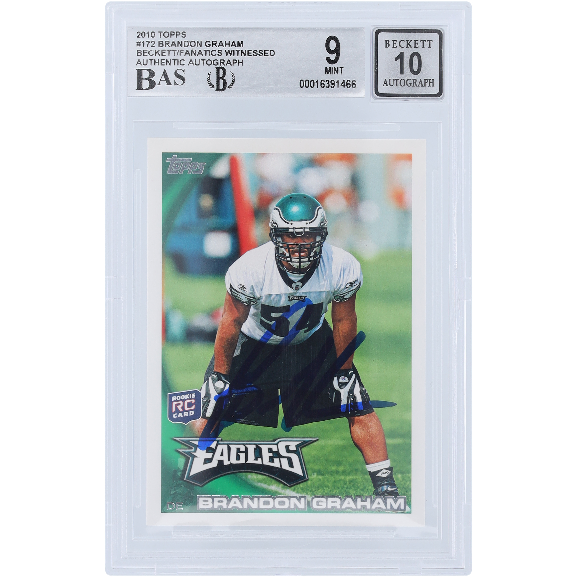 Brandon Graham Philadelphia Eagles signierte 2010 Topps #172 Beckett Fanatics bezeugte authentifizierte 9/10 Rookie-Karte Image