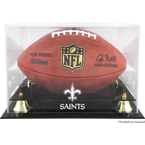 Goldene Vitrine mit klassischem New Orleans Saints-Teamlogo-Fußball