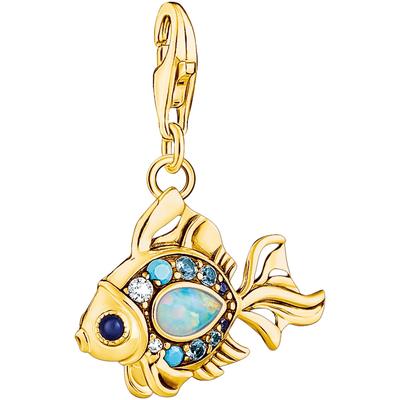 Charm-Einhänger THOMAS SABO "Fisch, 1921-959-7", blau (gelbgoldfarben, bunt, bunt), Charms, Damen, Silber 925 (Sterlings