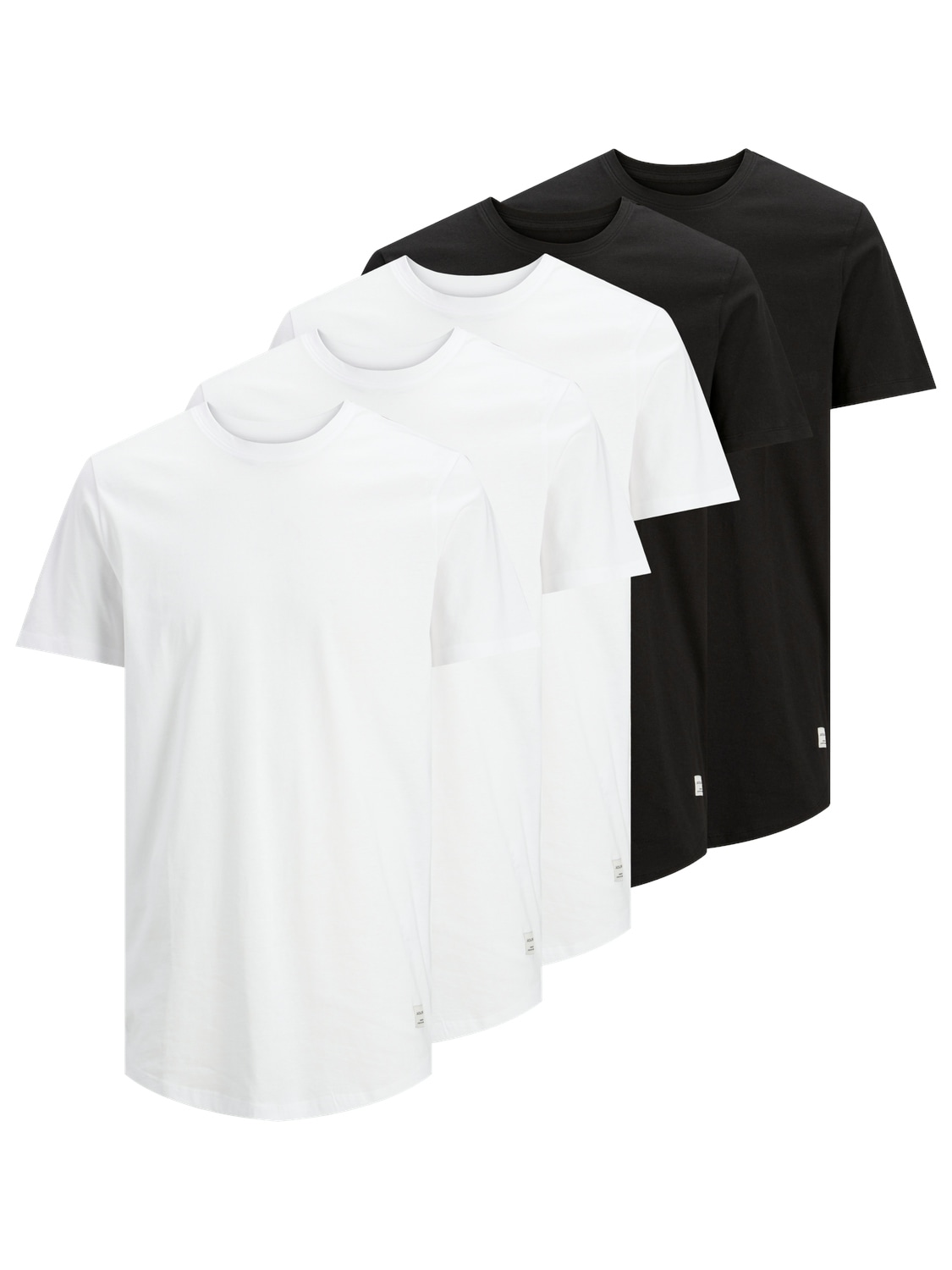 T-Shirt JACK & JONES "JJENOA TEE SS CREW NECK 5PK MP NOOS", Damen, Gr. XS, schwarz-weiß (weiß, schwarz), Single Jersey, Obermaterial: 100% Baumwolle, unifarben, schmal Po-bedeckend, Rundhals, Shirts T-Shirt