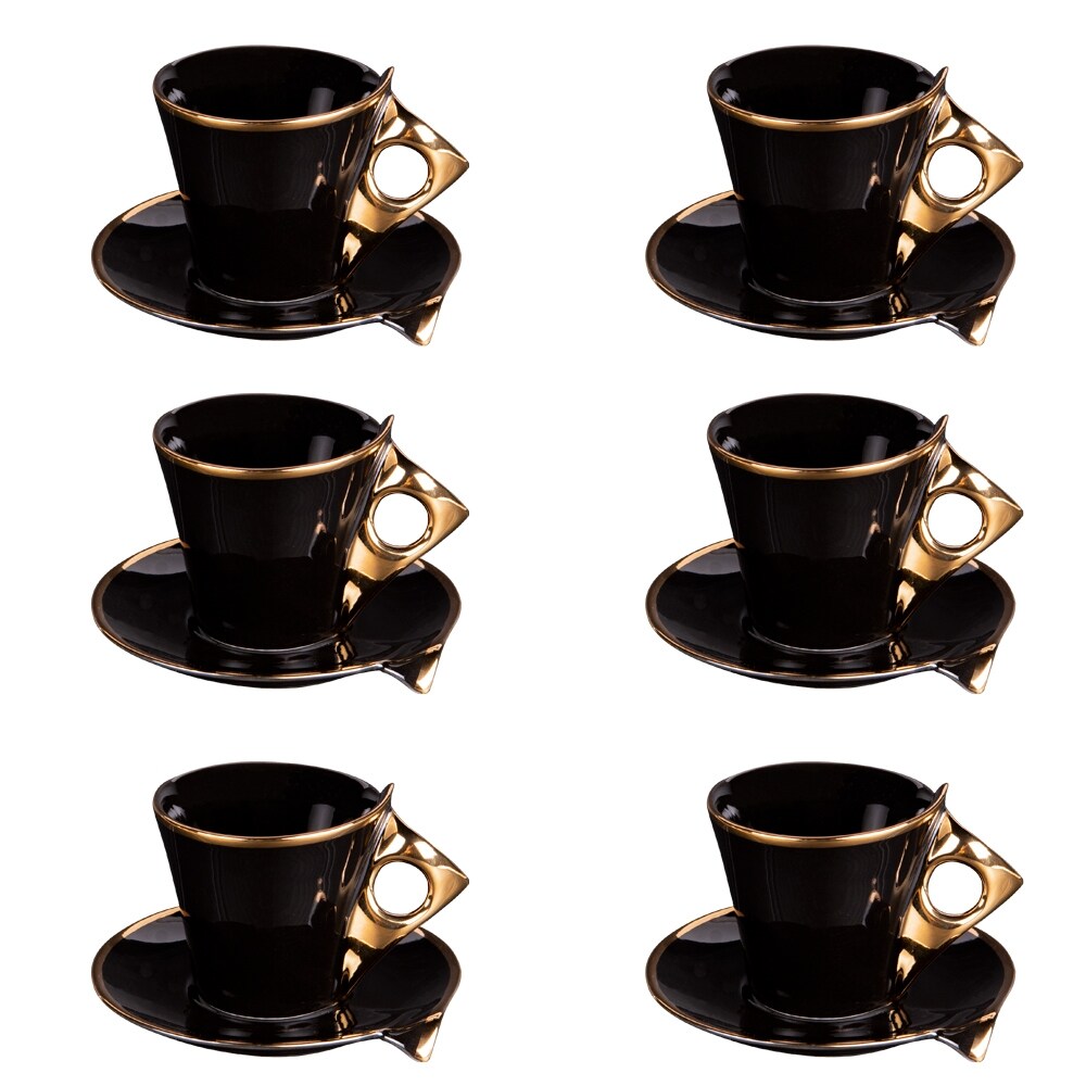 Set aus 6 Kaffeetassen mit Untertassen Libra - 10 cl Schwarz Anderes Porzellan Table Passion Image