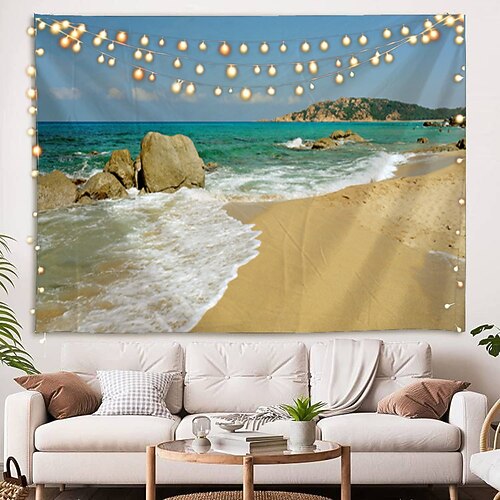 Wandteppich Kunst Dekor Decke Vorhang Picknick Tischdecke hängen zu Hause Schlafzimmer Wohnzimmer Wohnheim Landschaft Strand Meer Ozean Welle Sonnenaufgang Sonnenuntergang Wandtuch XXL Natur Image