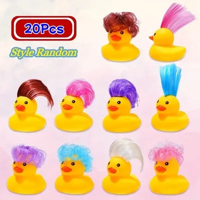 20pcs Rubber Ducks Bath Toys with Wig, Cute and Funny Small Rubber Ducks Bathtub Toys Shower Toys