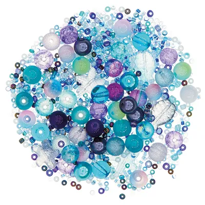 Glasperlenmix Meer, blau-lila, 2–15 mm, 45 g