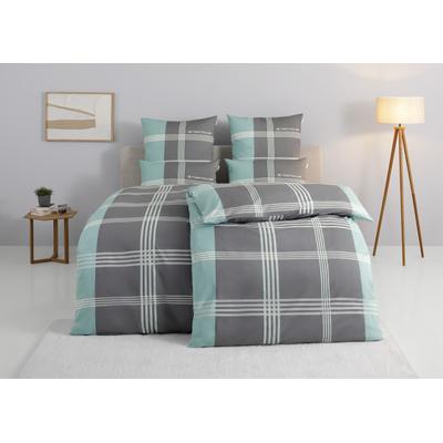 Bettwäsche TOM TAILOR HOME "Ole", grau (grau, mint), B/L: 200cm x 200cm, 2 St., Renforcé, B/L: 80cm x 80cm & 80cm x 80cm, Renforcu00e9, Obermaterial: 100% Baumwolle, Bettwäsche, karierte Bettwäsche aus Baumwolle, mit Reißverschluss Image