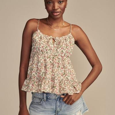Lucky Brand Tie Front Swing Cami - Women's Clothing Cami Camisoles Tank Top in Mother Of Pearl Mult, Size L