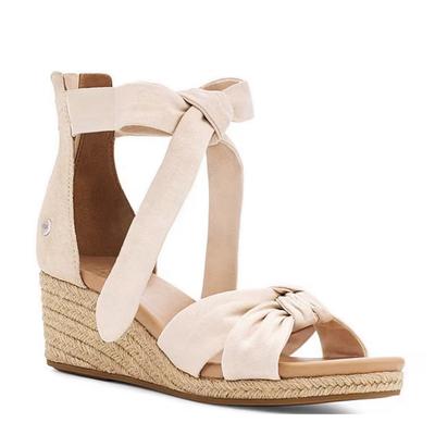 Zara Shoes | Euc Ugg Yarrow Espadrille Wedge Beige Canvas Sandals Ankle Tie Women’s Size 7 | Color: Cream/Tan | Size: 7