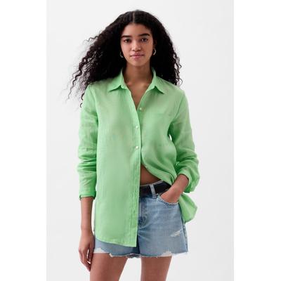Gap Womens Green 100% Linen Long Sleeve Oversized Shirt - Green