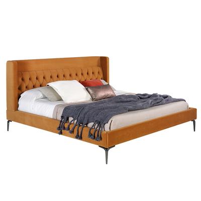 Bett mit Samtpolsterung und Stahlfüßen