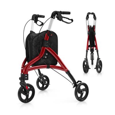 Costway Foldable Rollator Walker with Lightweight Aluminum Frame-Red