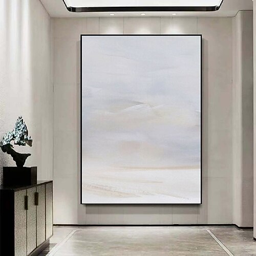 handgemachte Wandkunst Pastellgemälde handgemachtes abstraktes graues Landschaftsgemälde eklektisch minimalistisch moderne Kunst neutrale Meereslandschaft Malerei Wanddekoration gerahmte Leinwand Image