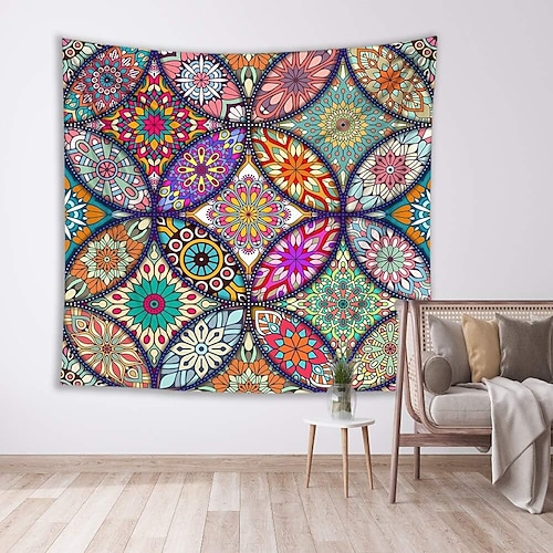 Mandala, Bohemian-Mosaik, Wandteppich, Kunst-Dekor, Decke, Vorhang, zum Aufhängen, für Zuhause, Schlafzimmer, Wohnzimmer, Wohnheim, Dekoration, Boho, Hippie, psychedelische Blumenblume, Lotus, indisch Image