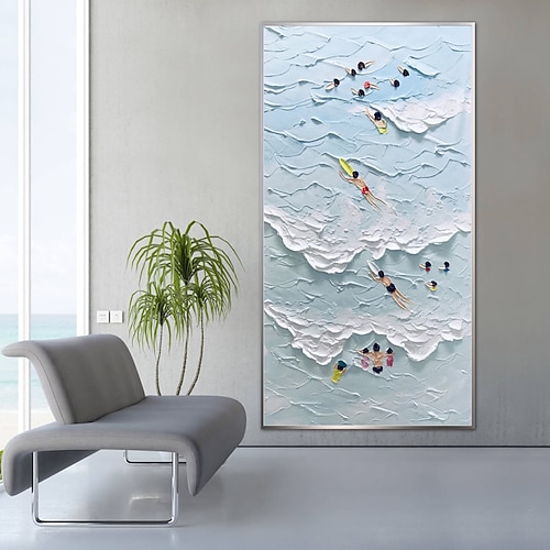 Strandsport Freuden Ozean Küsten Surfen Kunst handgemalt extra groß schwer strukturiert 3D Schwimmen Kunst abstrakte Malerei Wohnkultur kein Rahmen Image