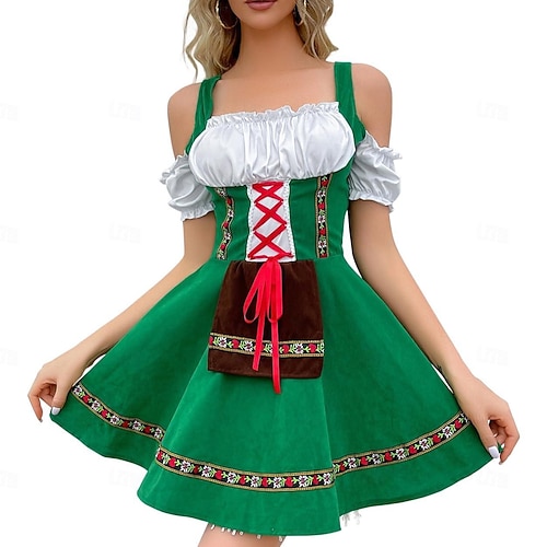 Damen Karneval Oktoberfest Dirndl Bier Kostüm mit Shirt und Schürze Bayerisch Wiesn Traditioneller Stil Image
