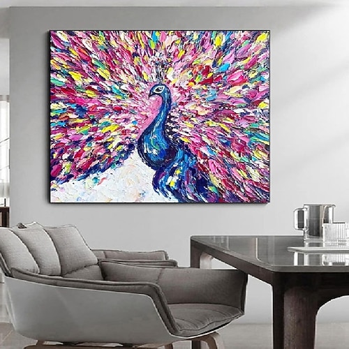 Pfauengemälde, Vogelkunst, Ölgemälde, handgefertigt, farbenfrohes Pfauen-Impasto-Kunstwerk, helles Ölgemälde, Wandkunst, Palettenmesser, heller Vogel, 3D-Strukturkunst, Gemälde für Schlafzimmer, Image