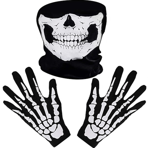 Totenkopf Halloween Handschuhe Maske Halloween Requisiten Horror Gruseliges Kostüm Halloween Kinder Erwachsene Herren Damen Unisex Halloween Karneval Einfache Halloween-Kostüme Verkleiden Image
