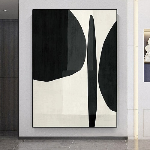 handgemachtes schwarz-weißes minimalistisches 3D-Gemälde auf Leinwand, großes handgemaltes beiges Kunst-Wabi-Sabi-abstraktes Wandkunst-Ölgemälde für Wohnzimmer-Kunstwerk Image