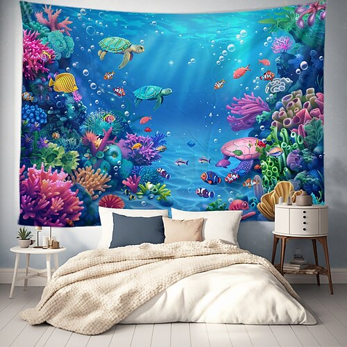 Wandteppich Kunst Dekor Decke Vorhang Picknick Tischdecke hängen zu Hause Schlafzimmer Wohnzimmer Wohnheim Dekoration Tier Fisch Unterwasserwelt Image
