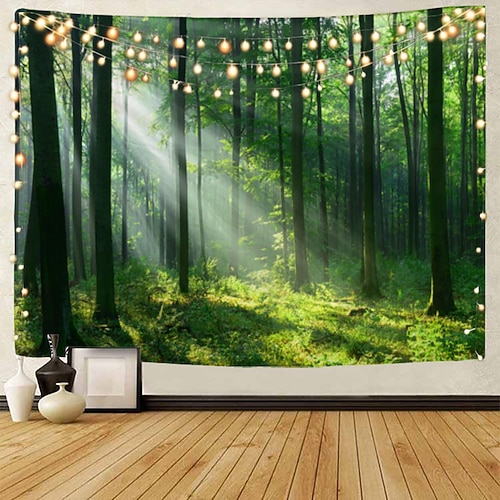 landschaft baum wandteppich kunst dekor decke vorhang picknick tischdecke hängen hause schlafzimmer wohnzimmer wohnheim dekoration nebligen wald natur sonnenschein durch baum Wandtuch XXL Natur Image