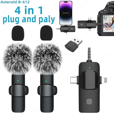 Professional 4 In 1 Wireless Lavalier Microphone for iPhone Android 3.5mm for Radio Live Recording