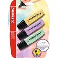 Textmarker - STABILO BOSS ORIGINAL Pastel - 3er Pack - pudriges Gelb, Schimmer von Lila, Hauch von Minzgrün