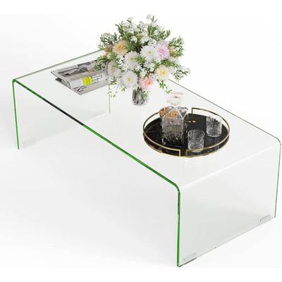 Costway - Couchtisch aus gehärtetem Glas, U-förmiger Beistelltisch, Moderner Glastisch, Image